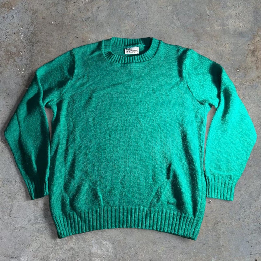 Lady Garland Vintage 90s Sweater Womens Medium Green Crewneck Knit Made in USA